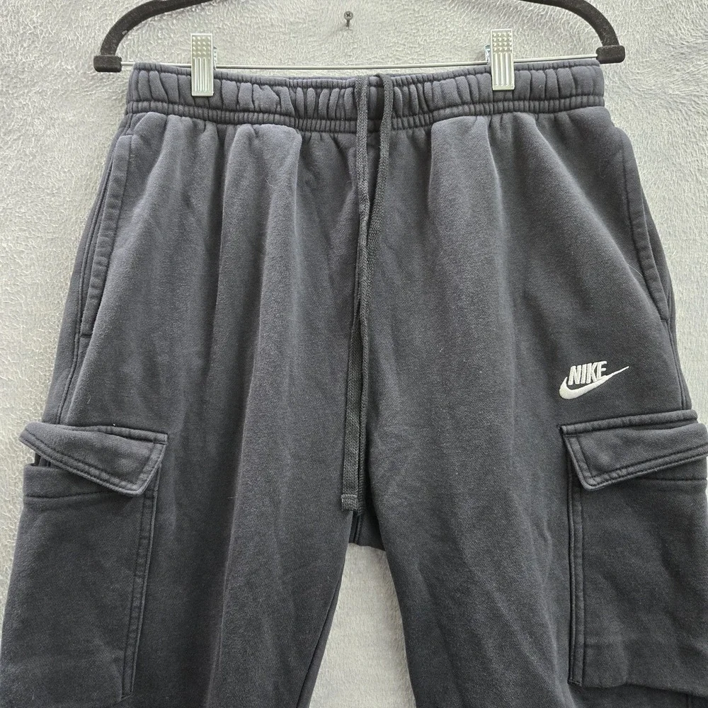 Nike Men Sweatpants M Black Embroidered Cargo Pants Fleece CD3129-010‎